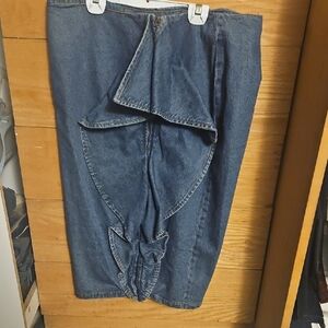 Elegant Rufflrd Blue Denim Skirt by Lost Ink